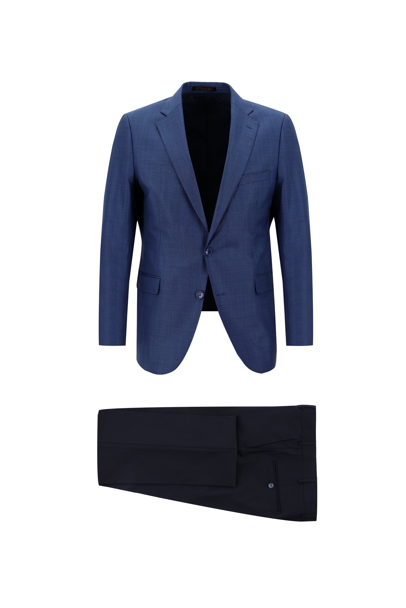 Havacı Mavi Regular Fit Yünlü Kombinli Desenli Takım Elbise