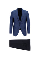 Havacı Mavi Regular Fit Yünlü Kombinli Desenli Takım Elbise