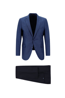Havacı Mavi Regular Fit Yünlü Kombinli Desenli Takım Elbise