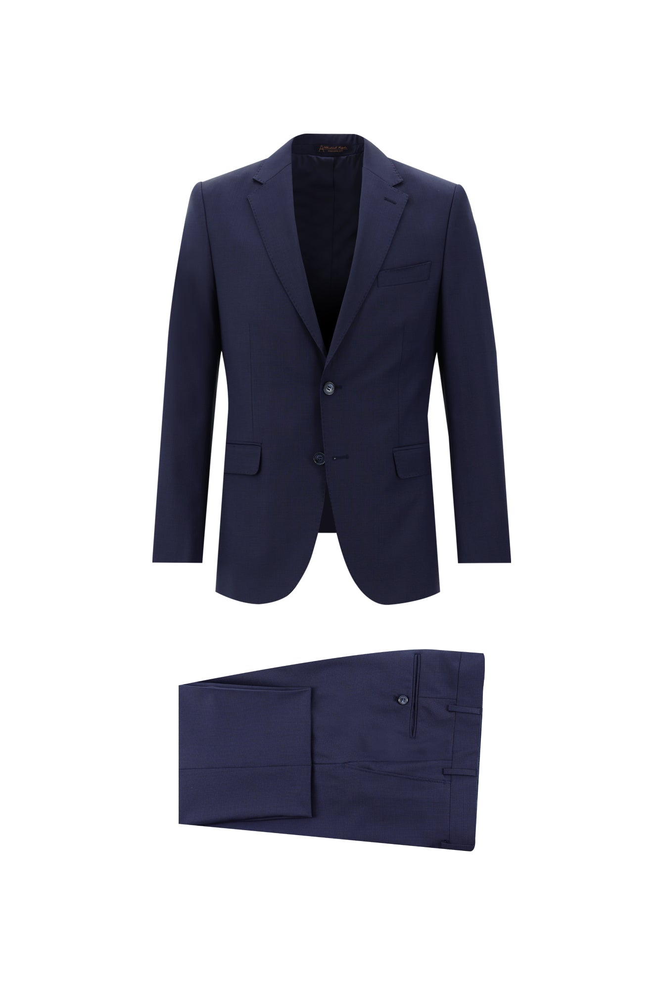 Orta Lacivert Slim Fit Dar Kesim Yünlü Klasik Kuşgözü Takım Elbise