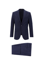 Orta Lacivert Slim Fit Dar Kesim Yünlü Klasik Kuşgözü Takım Elbise