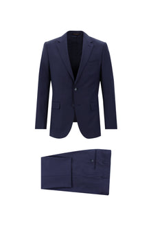 Orta Lacivert Slim Fit Dar Kesim Yünlü Klasik Kuşgözü Takım Elbise