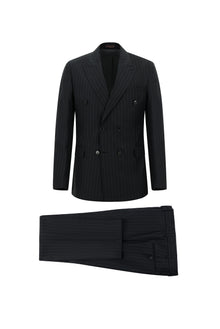 Siyah 6 Drop Regular Fit Standart Kesim Yünlü Çizgili Kruvaze Tak?m Elbise-Abdullah Ki??l?