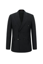 Siyah Regular Fit Yünlü Çizgili Kruvaze Takım Elbise