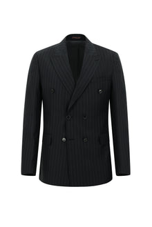 Siyah 6 Drop Regular Fit Standart Kesim Yünlü Çizgili Kruvaze Tak?m Elbise-Abdullah Ki??l?