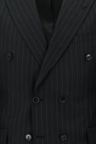 Siyah Regular Fit Yünlü Çizgili Kruvaze Takım Elbise