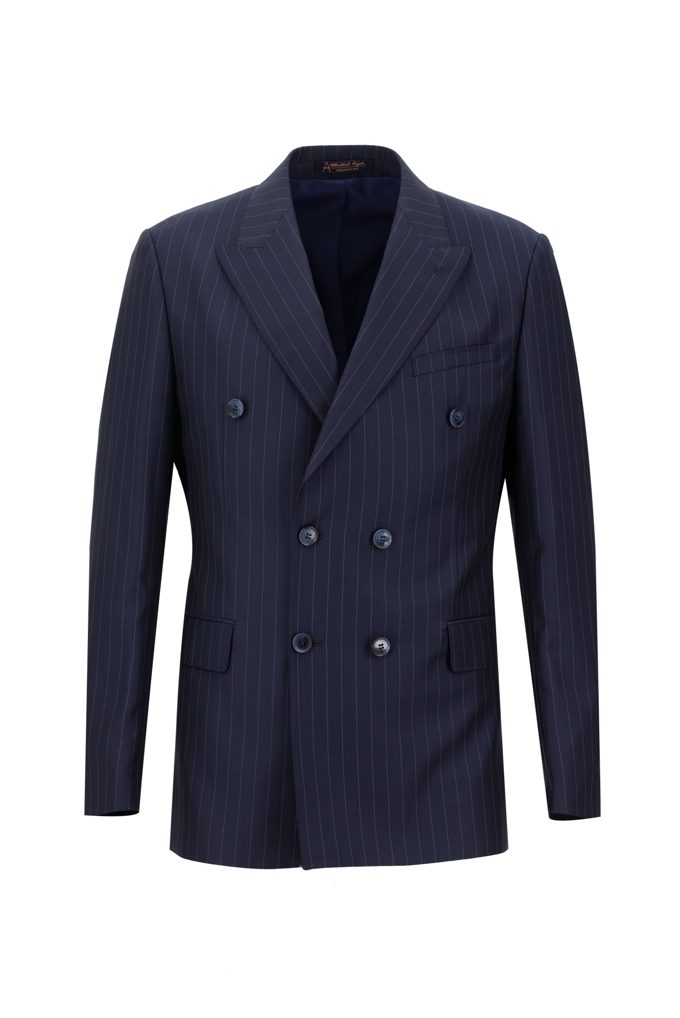 Koyu Lacivert Slim Fit Dar Kesim Yünlü Çizgili Kruvaze Takım Elbise