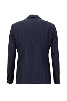 Koyu Lacivert 6 Drop Regular Fit Standart Kesim Yünlü Çizgili Kruvaze Tak?m Elbise-Abdullah Ki??l?
