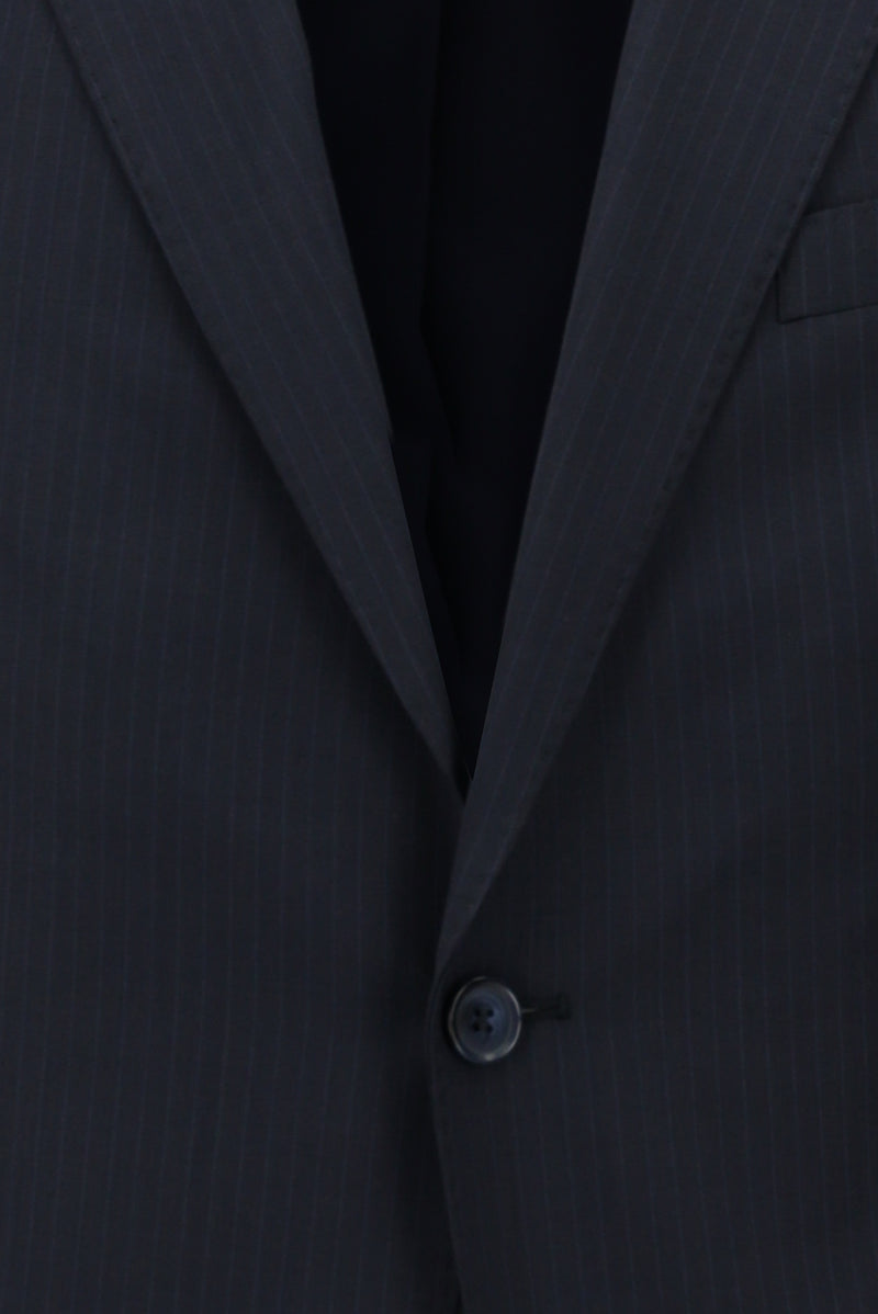Koyu Lacivert Regular Fit Yünlü Klasik Çizgili Takım Elbise