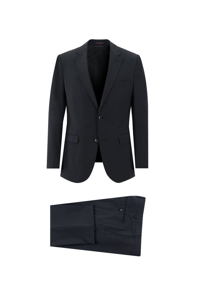 Koyu Antrasit Regular Fit Yünlü Klasik Çizgili Takım Elbise