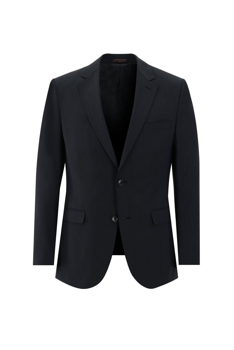 Koyu Antrasit Regular Fit Yünlü Klasik Çizgili Takım Elbise