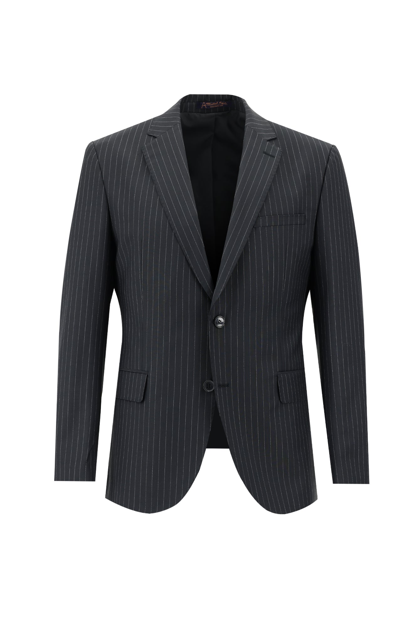 Siyah Slim Fit Dar Kesim Yünlü Klasik Çizgili Takım Elbise