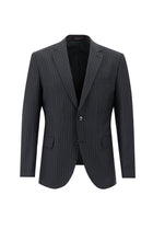 Siyah Slim Fit Dar Kesim Yünlü Klasik Çizgili Takım Elbise