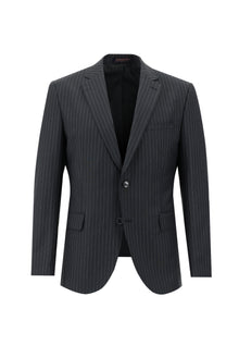 Siyah Slim Fit Dar Kesim Yünlü Klasik Çizgili Takım Elbise