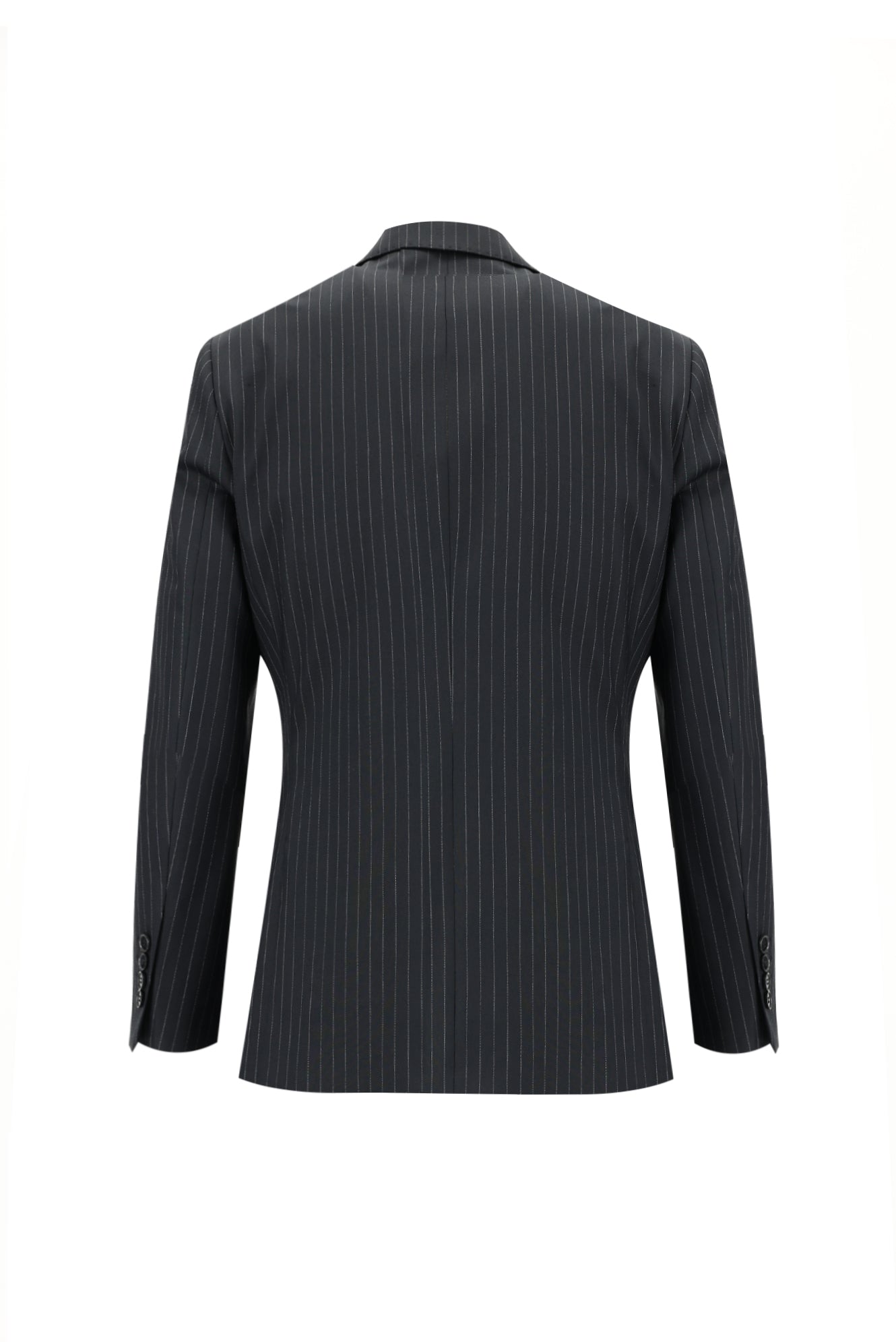Siyah Slim Fit Dar Kesim Yünlü Klasik Çizgili Takım Elbise