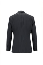 Siyah Slim Fit Dar Kesim Yünlü Klasik Çizgili Takım Elbise