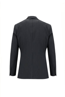 Siyah Slim Fit Dar Kesim Yünlü Klasik Çizgili Takım Elbise