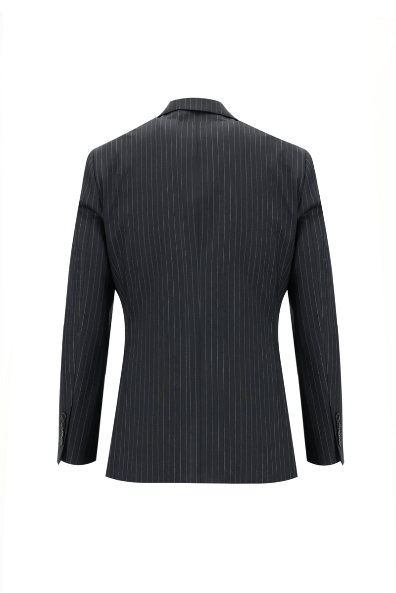 Siyah 7 Drop Slim Fit Dar Kesim Yünlü Çizgili Tak?m Elbise-Abdullah Ki??l?