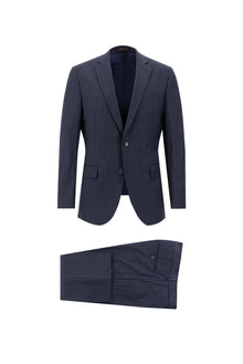 Koyu Lacivert 6 Drop Regular Fit Standart Kesim Yünlü Çizgili Tak?m Elbise-Abdullah Ki??l?