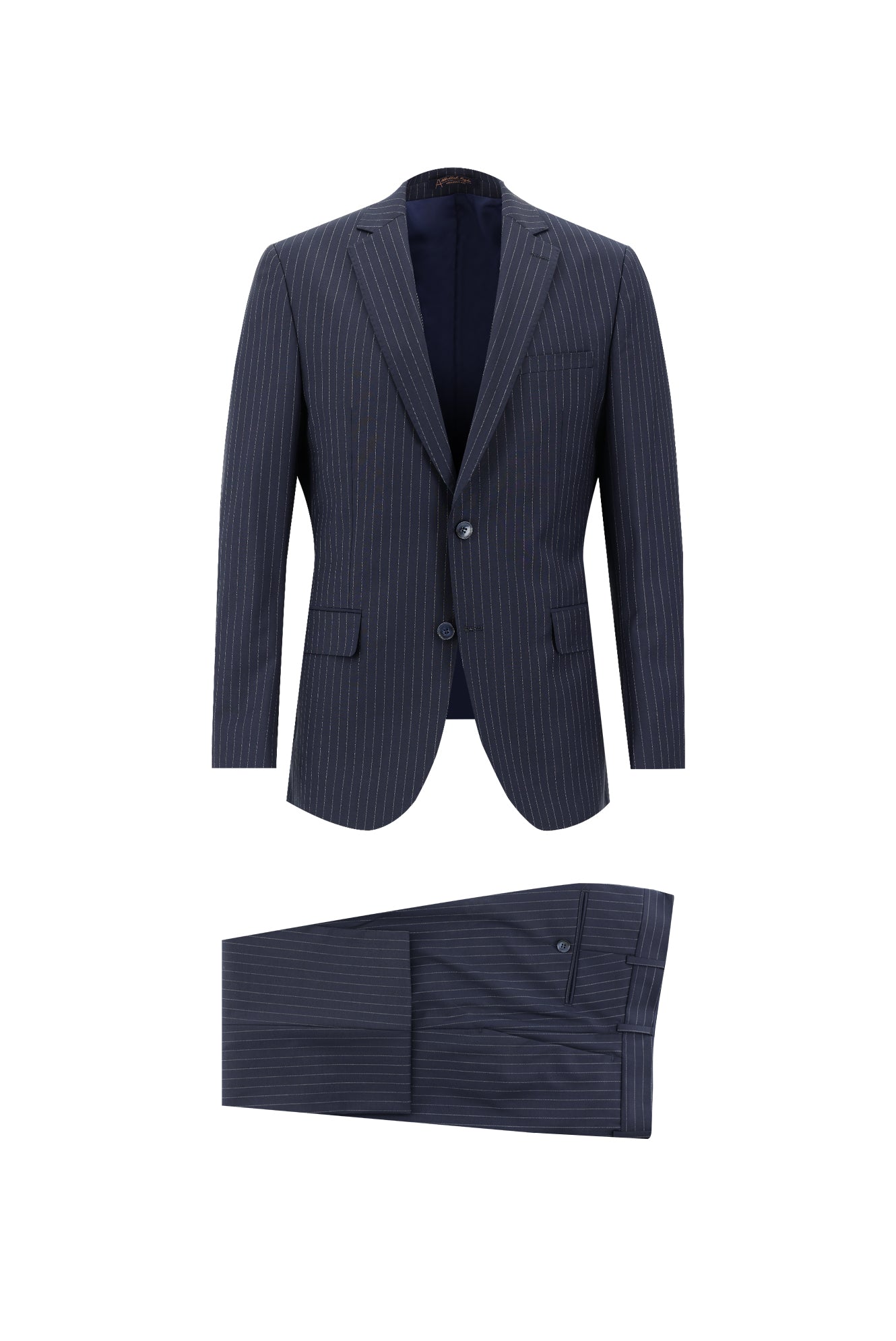 Koyu Lacivert Regular Fit Yünlü Klasik Çizgili Takım Elbise