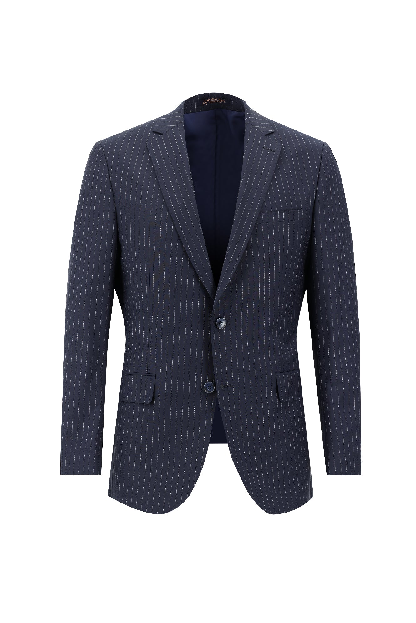 Koyu Lacivert Regular Fit Yünlü Klasik Çizgili Takım Elbise