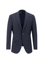 Koyu Lacivert Regular Fit Yünlü Klasik Çizgili Takım Elbise