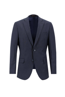 Koyu Lacivert Regular Fit Yünlü Klasik Çizgili Takım Elbise