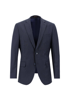 Koyu Lacivert 6 Drop Regular Fit Standart Kesim Yünlü Çizgili Tak?m Elbise-Abdullah Ki??l?