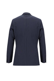 Koyu Lacivert Regular Fit Yünlü Klasik Çizgili Takım Elbise