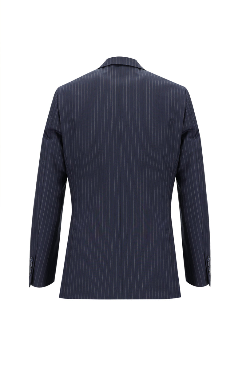 Koyu Lacivert Regular Fit Yünlü Klasik Çizgili Takım Elbise