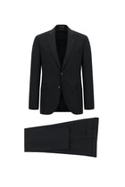 Siyah Slim Fit Dar Kesim Yünlü Klasik Çizgili Takım Elbise