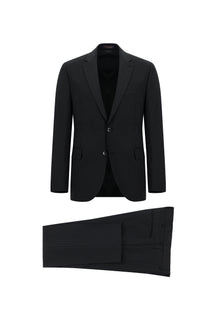 Siyah 6 Drop Regular Fit Standart Kesim Yünlü Çizgili Tak?m Elbise-Abdullah Ki??l?