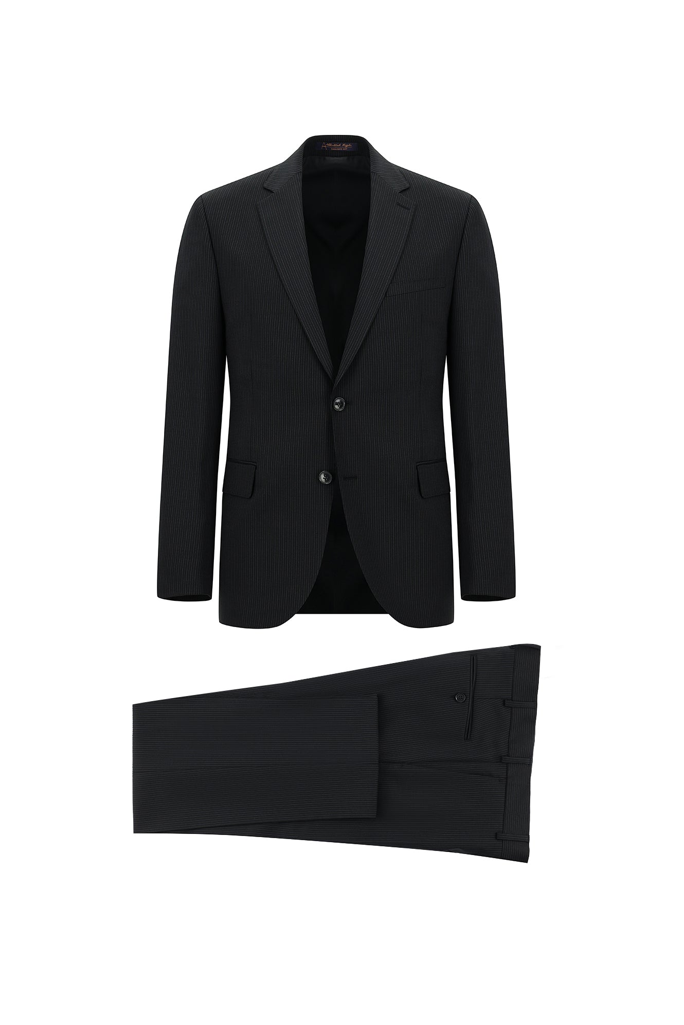 Siyah Regular Fit Yünlü Klasik Çizgili Takım Elbise