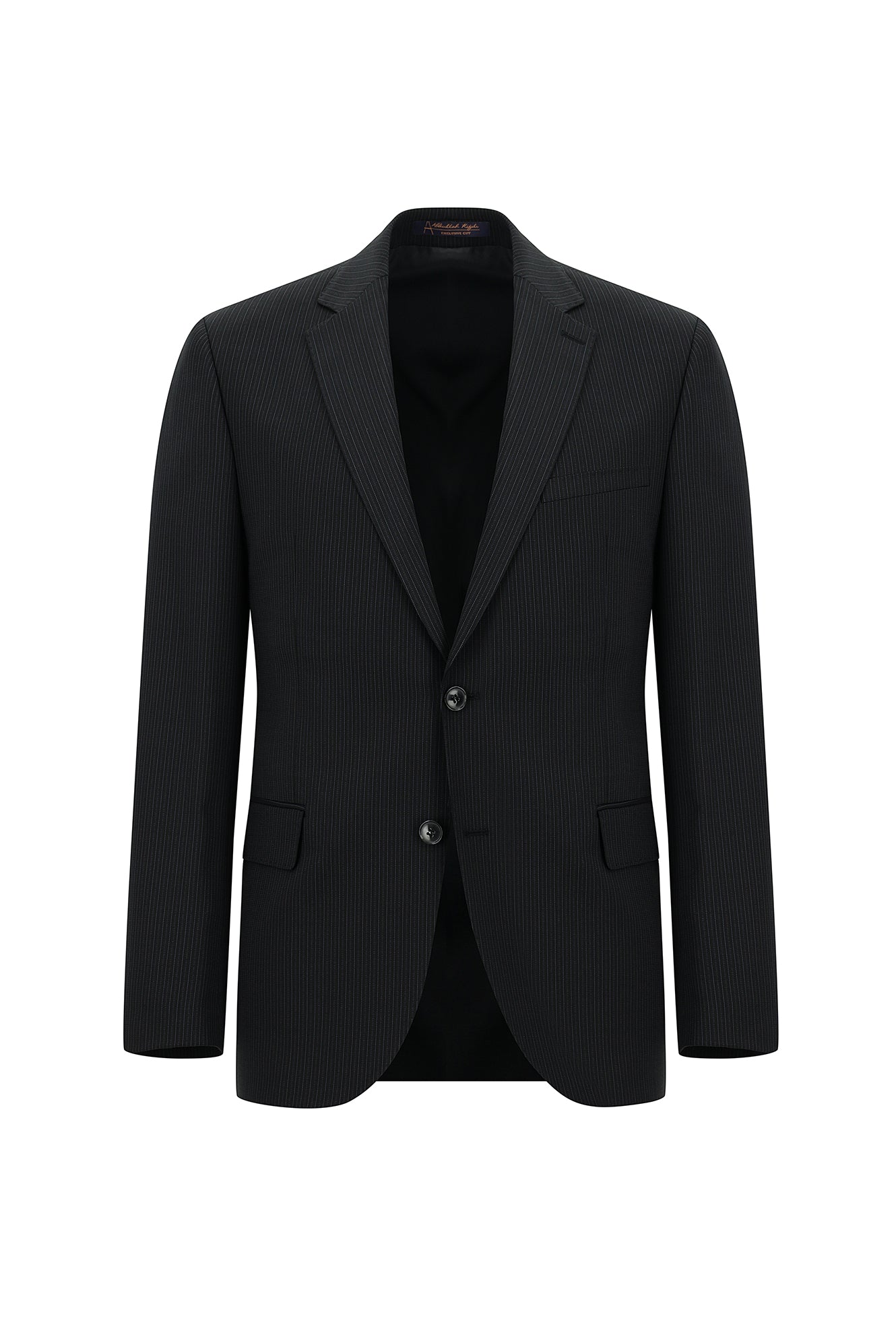 Siyah Slim Fit Dar Kesim Yünlü Klasik Çizgili Takım Elbise