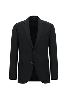 Siyah Slim Fit Dar Kesim Yünlü Klasik Çizgili Takım Elbise