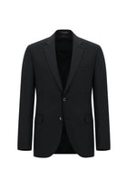 Siyah Regular Fit Yünlü Klasik Çizgili Takım Elbise