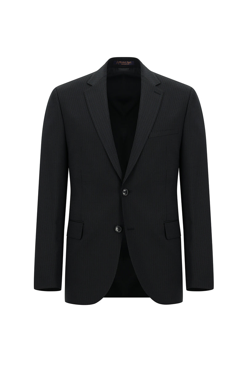 Siyah 6 Drop Regular Fit Standart Kesim Yünlü Çizgili Tak?m Elbise-Abdullah Ki??l?