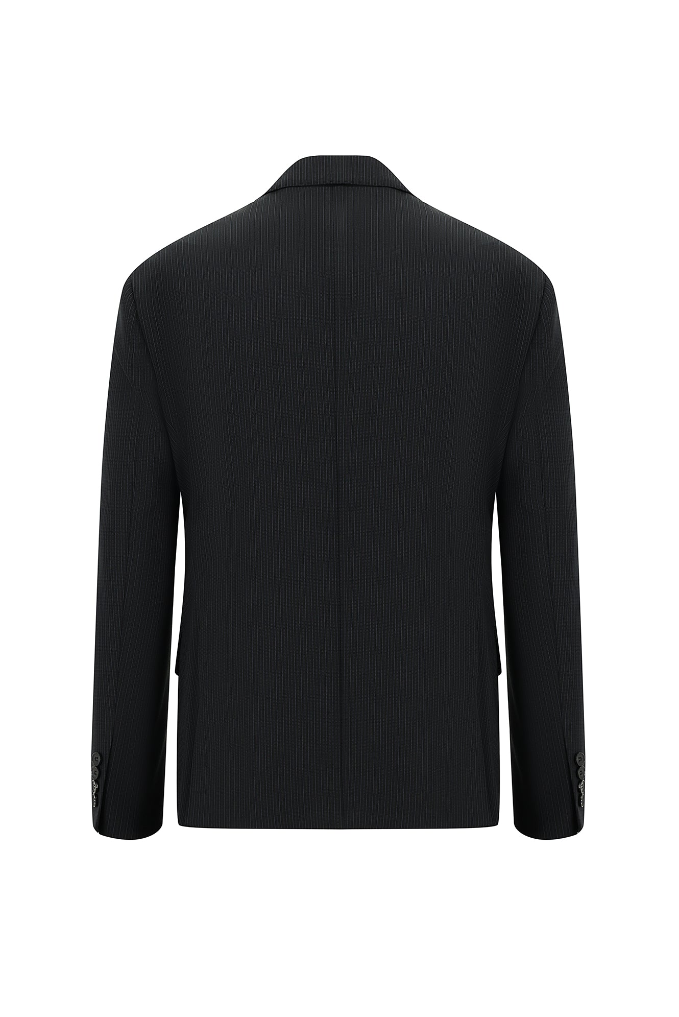 Siyah Slim Fit Dar Kesim Yünlü Klasik Çizgili Takım Elbise