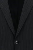 Siyah Slim Fit Dar Kesim Yünlü Klasik Çizgili Takım Elbise