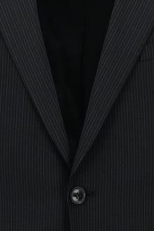 Siyah Slim Fit Dar Kesim Yünlü Klasik Çizgili Takım Elbise