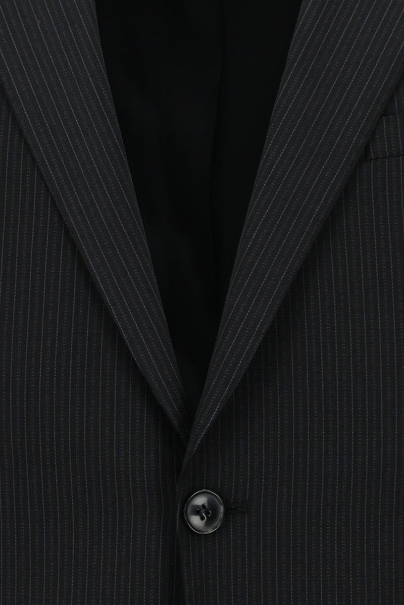 Siyah Slim Fit Dar Kesim Yünlü Klasik Çizgili Takım Elbise