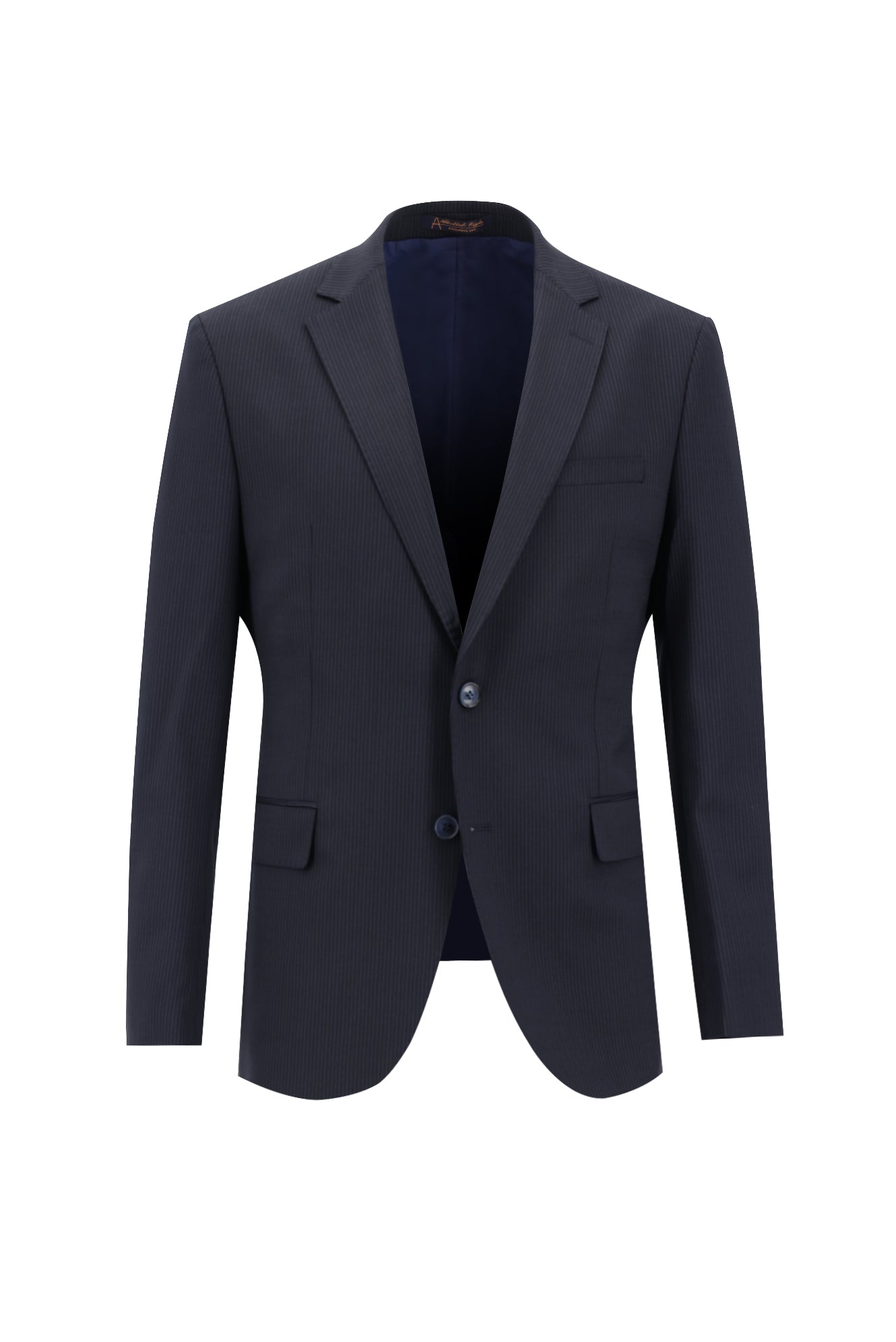 Koyu Lacivert Slim Fit Dar Kesim Yünlü Klasik Çizgili Takım Elbise