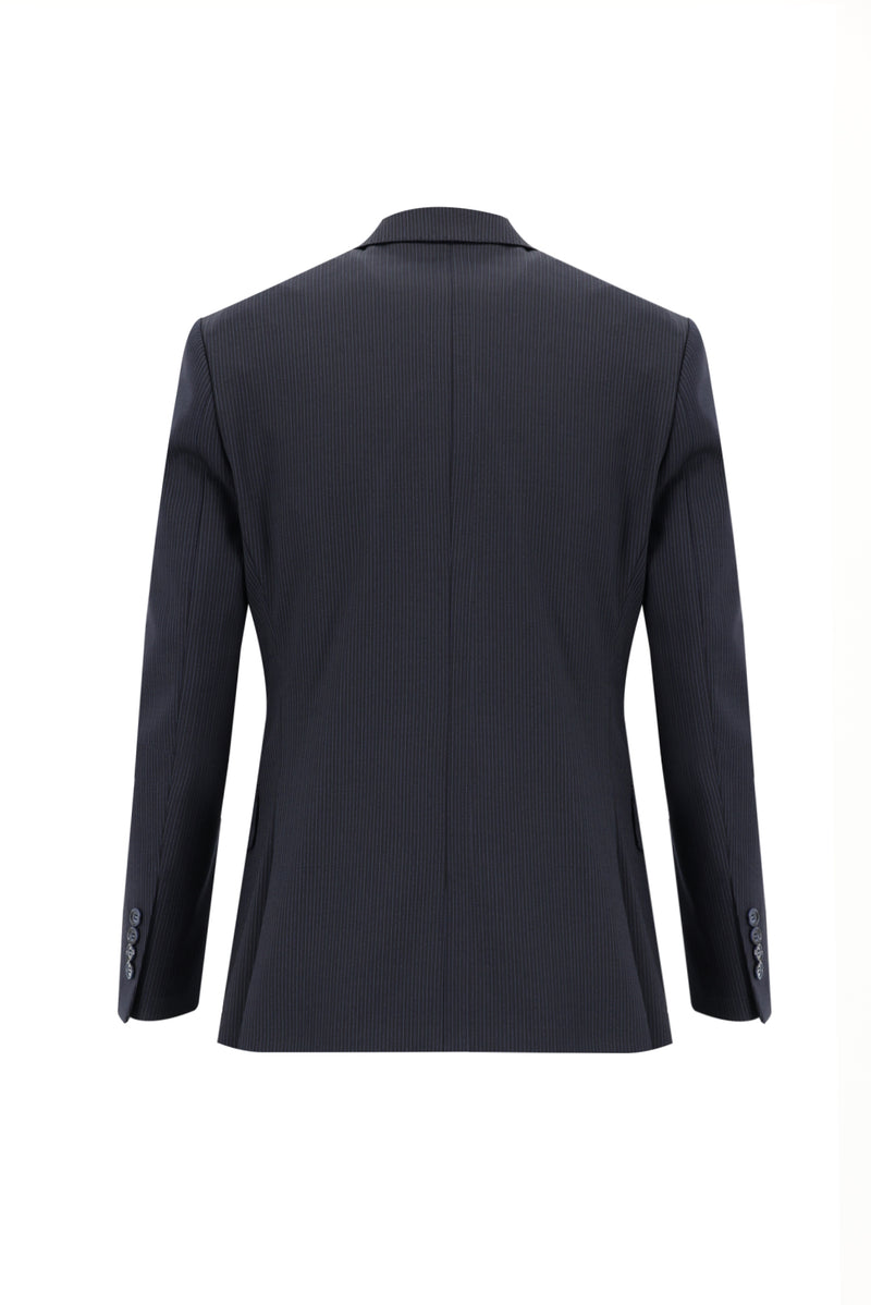 Koyu Lacivert Regular Fit Yünlü Klasik Çizgili Takım Elbise
