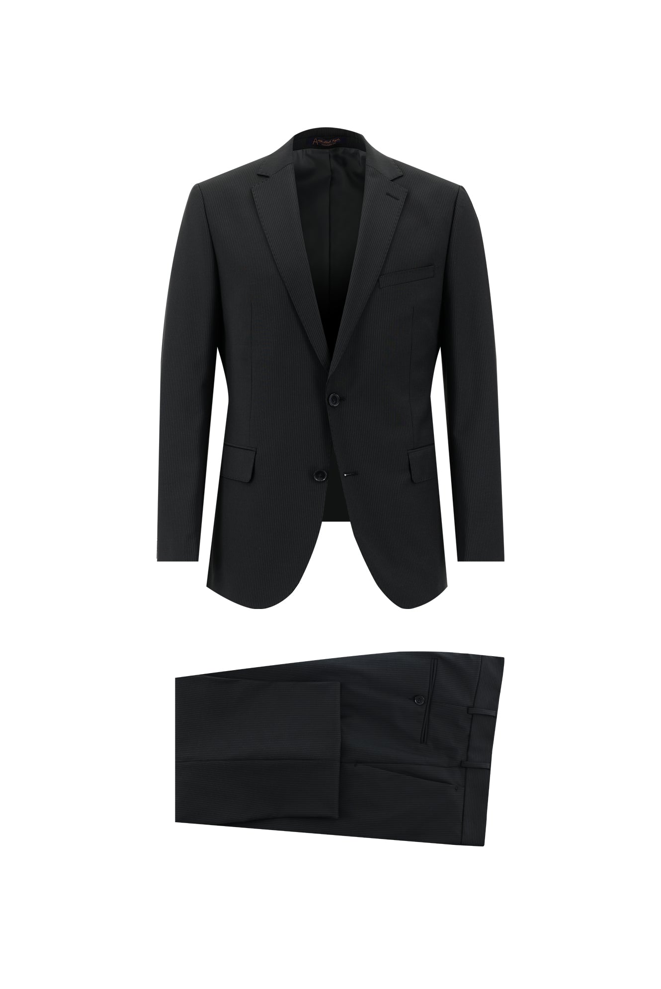 Siyah Slim Fit Dar Kesim Yünlü Klasik Çizgili Takım Elbise