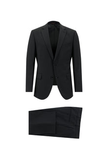 Siyah Slim Fit Dar Kesim Yünlü Klasik Çizgili Takım Elbise