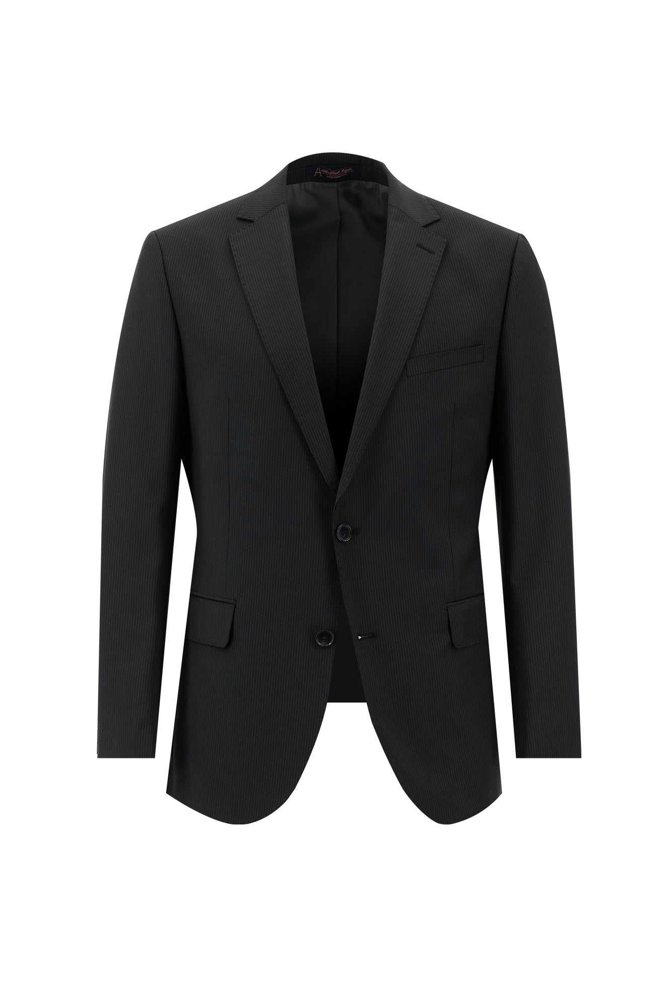 Siyah Slim Fit Dar Kesim Yünlü Klasik Çizgili Takım Elbise