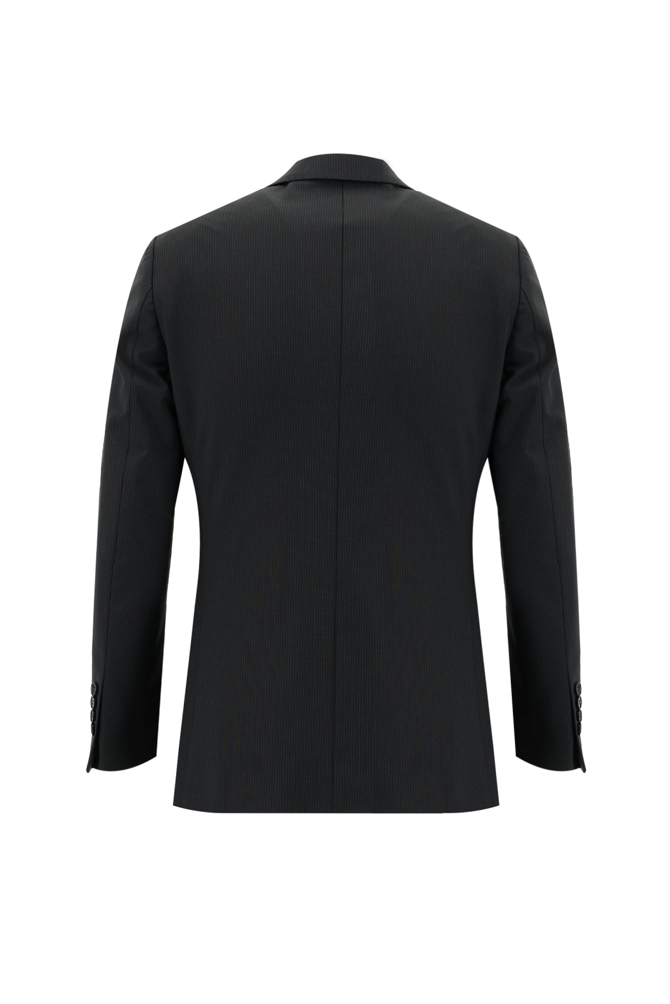 Siyah Slim Fit Dar Kesim Yünlü Klasik Çizgili Takım Elbise