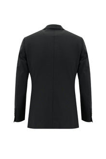 Siyah Slim Fit Dar Kesim Yünlü Klasik Çizgili Takım Elbise