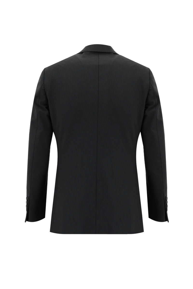 Siyah 7 Drop Slim Fit Dar Kesim Yünlü Çizgili Tak?m Elbise-Abdullah Ki??l?