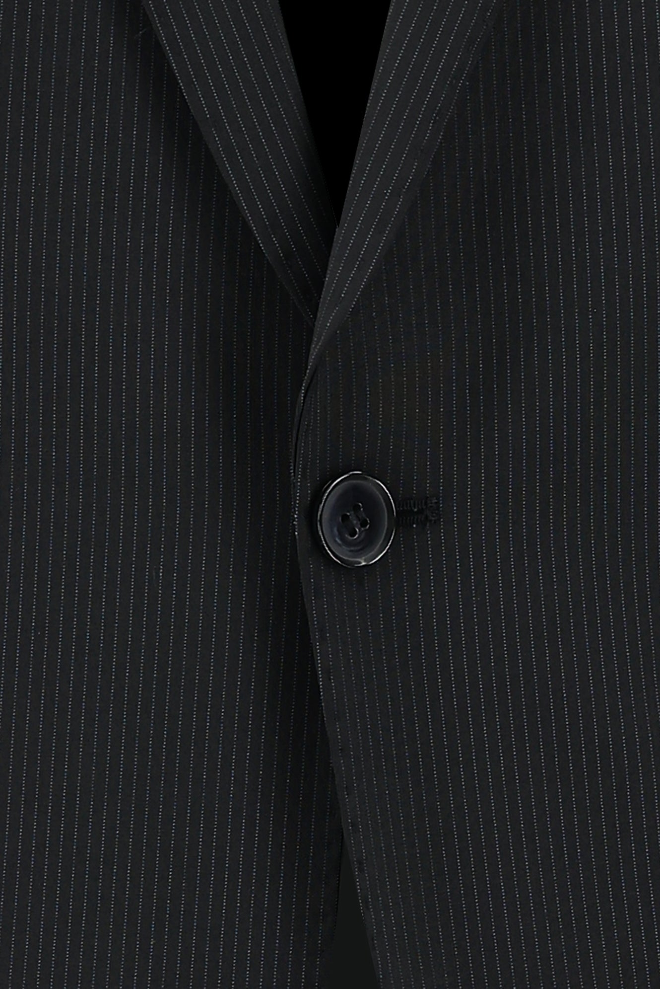 Siyah Slim Fit Dar Kesim Yünlü Klasik Çizgili Takım Elbise